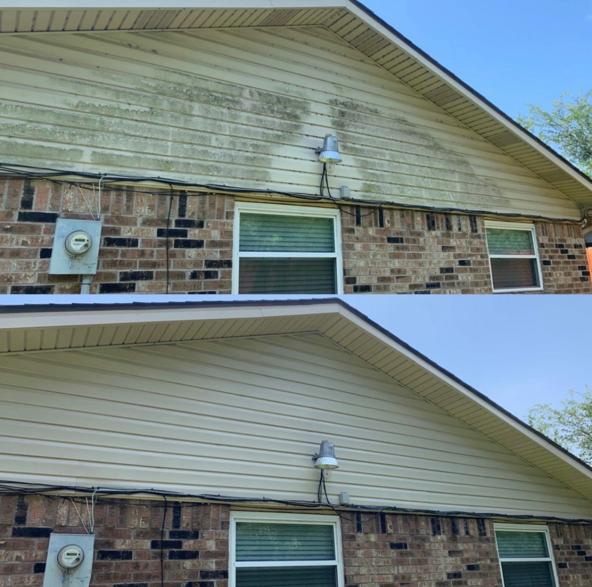 House siding before and after pressure washing